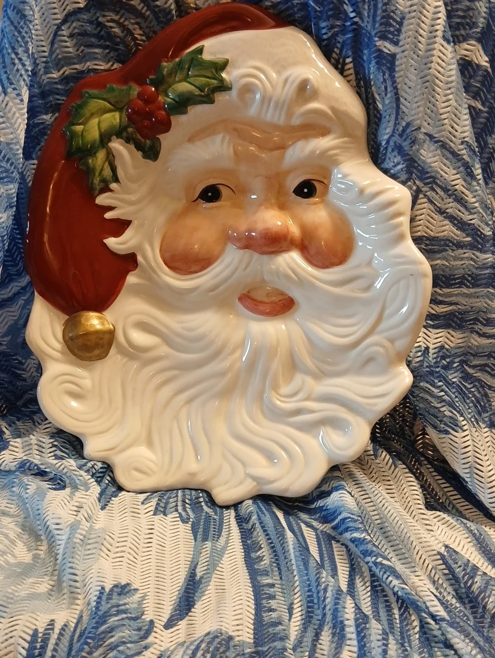 Fitz and Floyd Ceramic Santa Face Cookie Plate in Red, White, Green